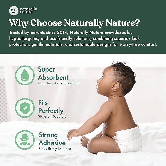 Naturally Nature Overnight Diaper Booster Pads, Stops Overnight Leaking, Diaper Liners for Toddler, Nighttime Diapers Size 5, Adhesive Pad for Girls, Boys, (2 Packs of 32 ct.)