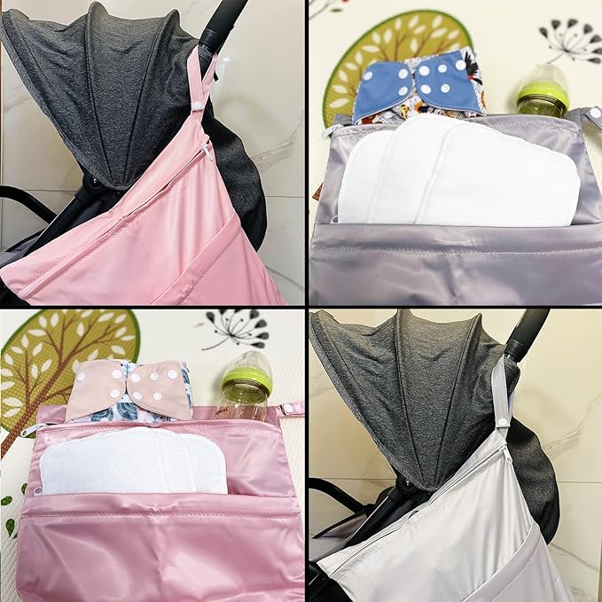 Wet Bag,Baby Wet Dry Cloth Diaper Bags,Multi-functional Bag,Washable, Reusable for Travel, Stroller, Pool,Beach, Wet Swimsuits,Dirty Gym Clothes, Toiletries, Toys,Mommy Bag gray&pink