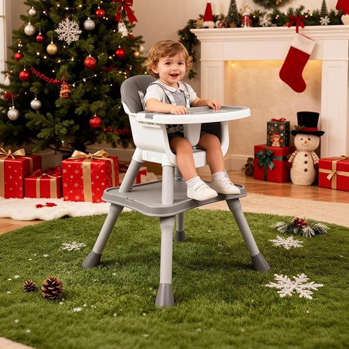 5 in 1 Baby High Chair, Toddler Chair with Removable Tray, Convertible High Chairs for Babies and Toddlers, Kids Learning Table, Building Block Table, Dining Booster Seat with Safety Harness, Gray