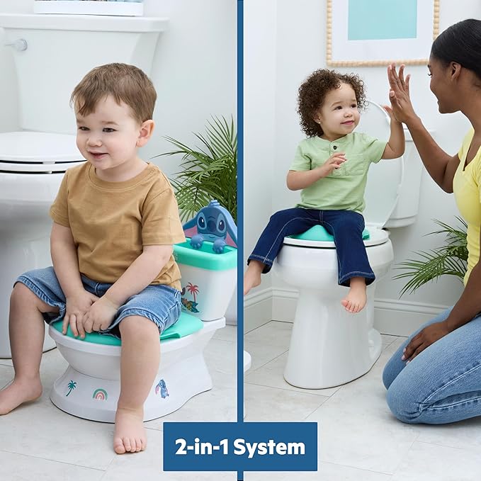 Bright Starts Disney Junior Stitch My Size Potty Training Toilet, Toddler Potty Chair with Flushing & Cheering Sounds, Removable Seat with Splash Guard & Handles, Ages 18+ Months, Up to 50 lbs