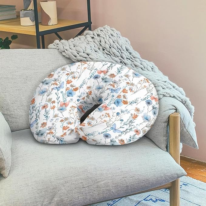 Blue Butterfly and Colorful Flower Nursing Pillow Cover Ultra Soft Comfortable Newborn Nursing Pillow Case Breathable and Skin Friendly