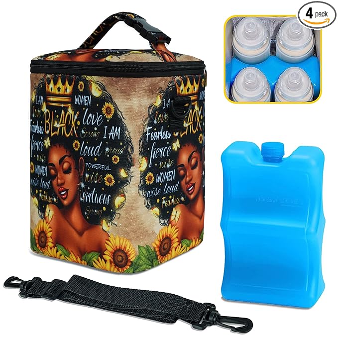 Breastmilk Cooler Bag with Ice Pack Fits 4 Baby Bottles Up To 9 Ounce Insulated cooler Bag Breast Milk Cooler on the Go with Strap Baby Bottle Cooler Bag for Nursing Mom Daycare or Travel