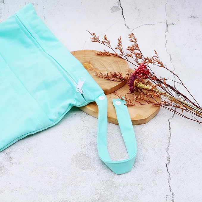 2pcs Cloth Diaper Wet Dry Bags Waterproof Reusable with Two Zippered Pockets Travel Beach Pool Daycare Soiled Baby Items Yoga Gym Bag for Swimsuits or Wet Clothes (3036-2-pinkmint)