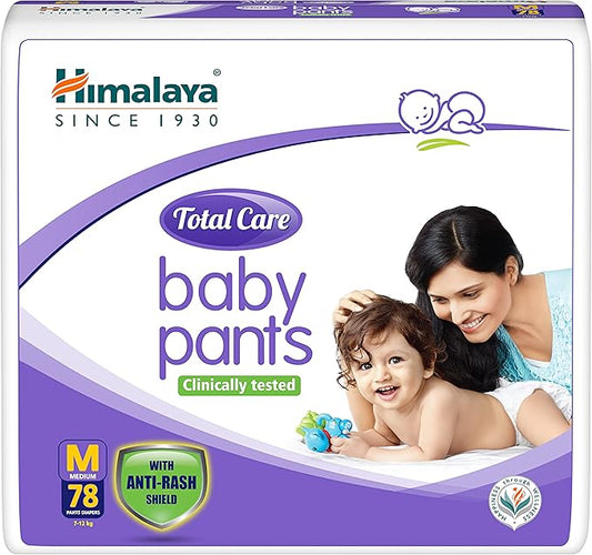 Himalaya Total Care Baby Pants Diapers, Medium 78 Count, Anti-Rash Shield, 7-12 kg, Rapid Absorption, Superior Comfort, Clinically tested