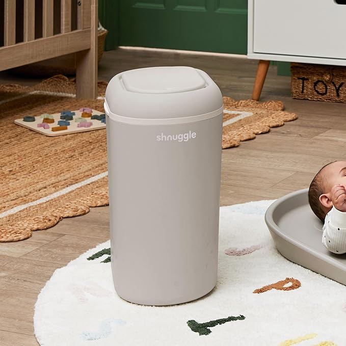 SHNUGGLE Eco-Touch Baby Nappy Diaper Bin - Odor Lock Airlock, No Costly Refills, 10L Capacity, Recyclable, Use Any Bag - Taupe Nursery Diaper Pail