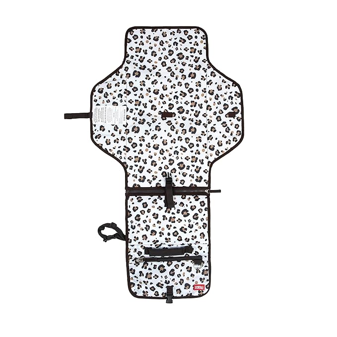 Nuby Portable Baby Changing Pad Station, Quick Wipe Clean Changing Mat with Built-in Pillow, Leopard Print