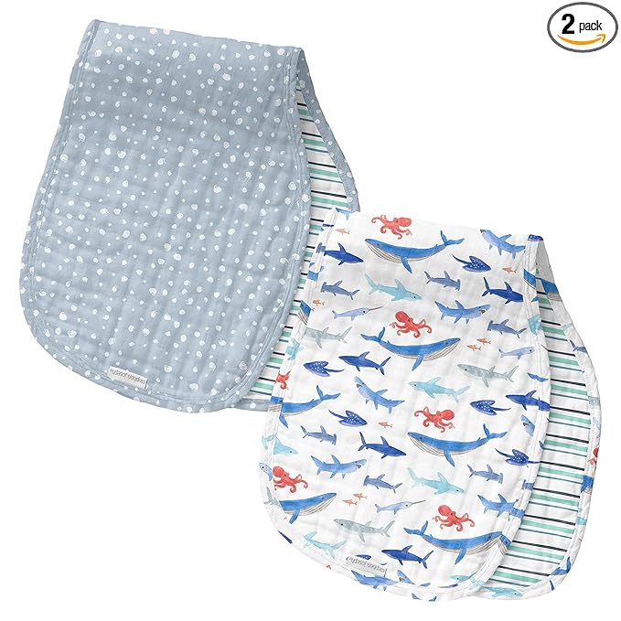 Stephen Joseph, Muslin Baby Burp Cloths, 2-Pack 100% Cotton, Burp Cloth for Baby Boys and Girls, Shark