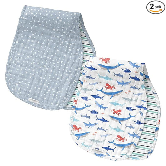 Stephen Joseph, Muslin Baby Burp Cloths, 2-Pack 100% Cotton, Burp Cloth for Baby Boys and Girls, Shark