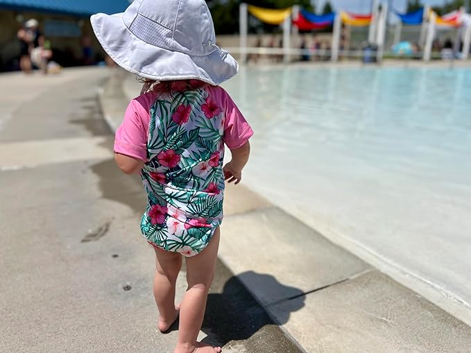 ALVABABY Baby Girl Swimsuit, 2-Piece Infant Toddler Bathing Short Sleeve Swimwear, Small Baby Reusable Swim Diaper with Matching Top