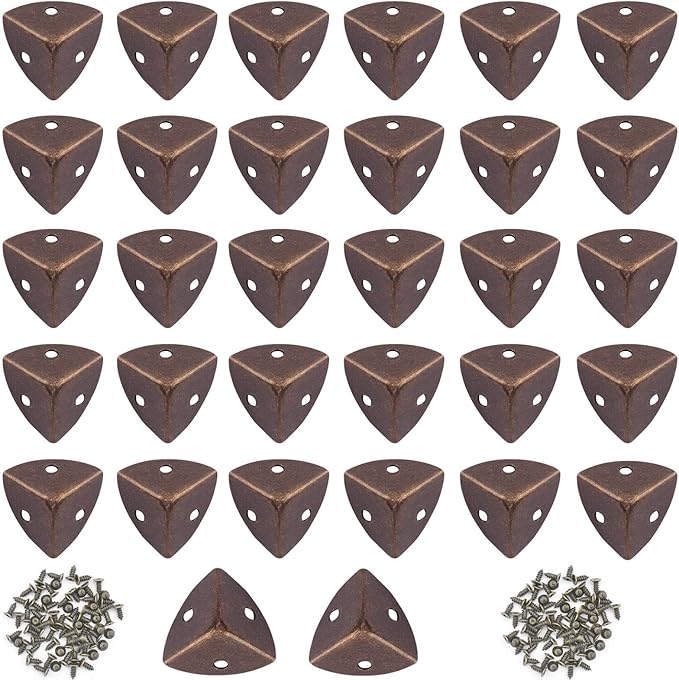 Vintage Box Cabinet Corner Protection-Triangle Box Table Cabinet Corner with Screws Decorative Wood Box Edge Cover Safety Guard Furniture Corner Protector Bumpers (Bronze-20mm-32pcs)