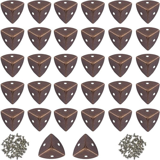Vintage Box Cabinet Corner Protection-Triangle Box Table Cabinet Corner with Screws Decorative Wood Box Edge Cover Safety Guard Furniture Corner Protector Bumpers (Bronze-20mm-32pcs)