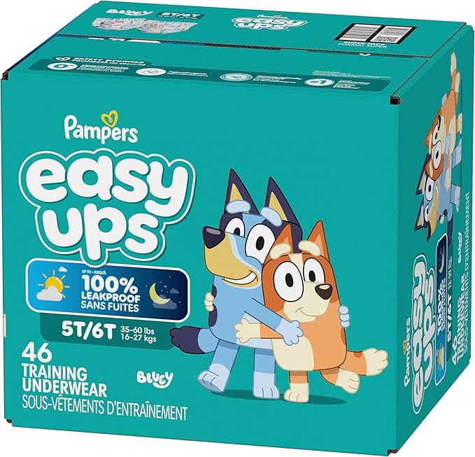 Pampers Training Pants - Easy Ups Boys & Girls Bluey - Size 5T-6T, 46 Count, Children's Potty Underwear (Packaging May Vary)