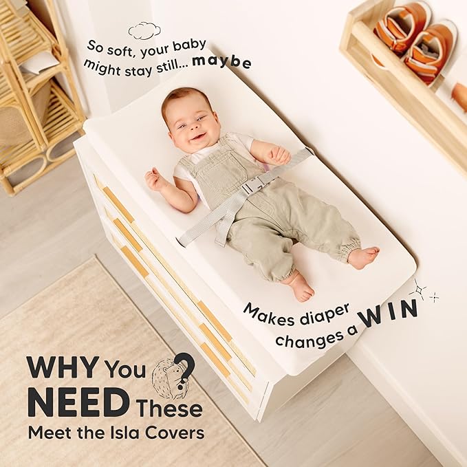 2-Pack Baby Changing Pad Cover for Girl, Boy - 34x18 Soft Viscose Derived from Bamboo Baby Diaper Changing Table Pad Cover Sheets, Neutral, Snug Fit Nursery Diaper Change Sheets (Soft White)