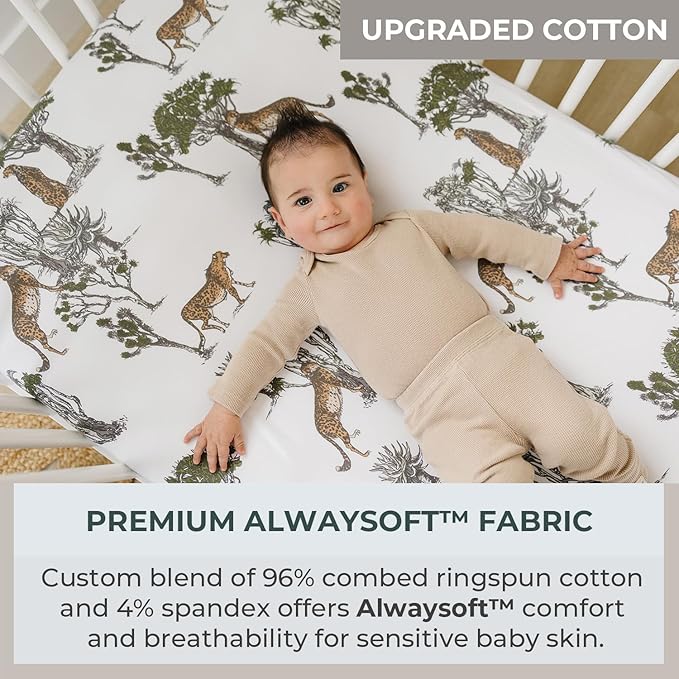 Pobibaby - 2 Pack Premium Fitted Baby Girl Crib Sheets for Standard Crib Mattress - Ultra-Soft Cotton Blend, Safe and Snug, and Stylish Floral Crib Sheet (Safari)