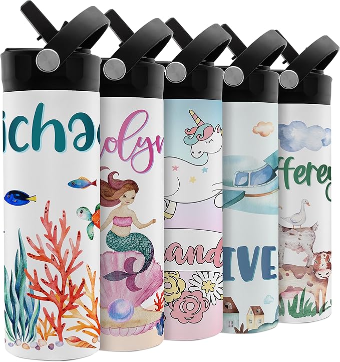Personalized Kids Water Bottle with Straw Lid - 20 oz - 11 Wraparound Designs, Custom Water Bottle for Children, Back to School Gifts - BPA FREE, Double-Wall Insulated, Birthday Gifts - Underwater