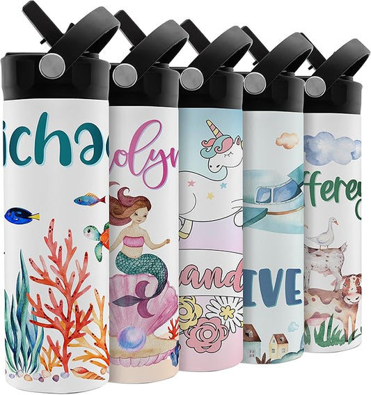 Personalized Kids Water Bottle with Straw Lid - 20 oz - 11 Wraparound Designs, Custom Water Bottle for Children, Back to School Gifts - BPA FREE, Double-Wall Insulated, Birthday Gifts - Underwater