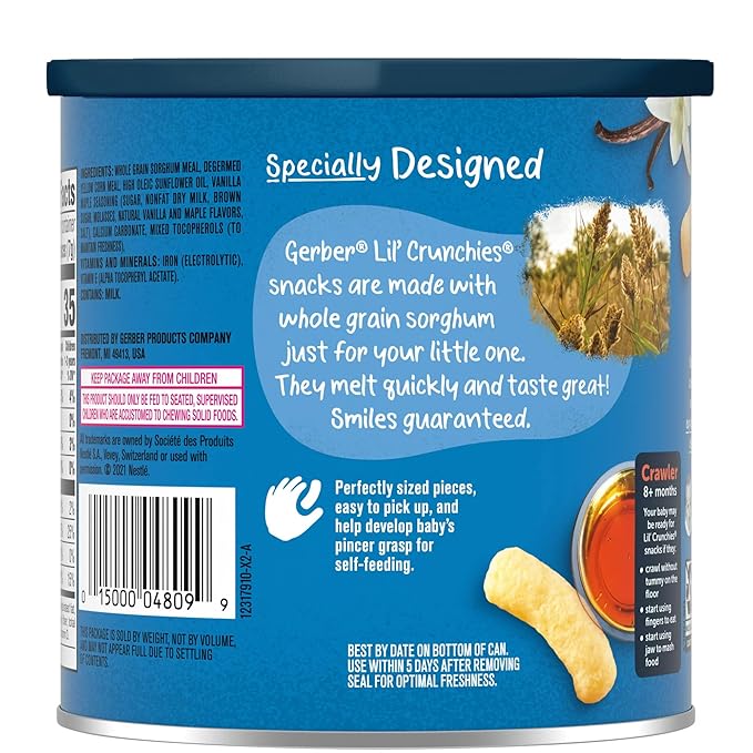 Gerber Snacks for Baby Lil Crunchies Vanilla Maple, 1.48 Oz Can (Pack of 2)