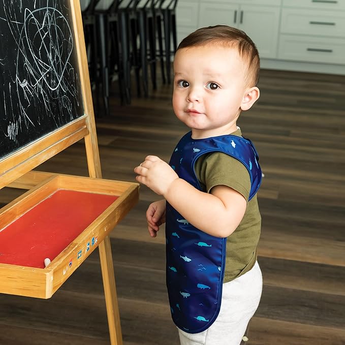 Tiny Twinkle Mess Proof Baby Bib for Boys | Waterproof Toddler Bib for Eating | Baby Apron for Feeding, Machine Washable | Perfect Shower Gift (Ocean Life, 2-4Y)