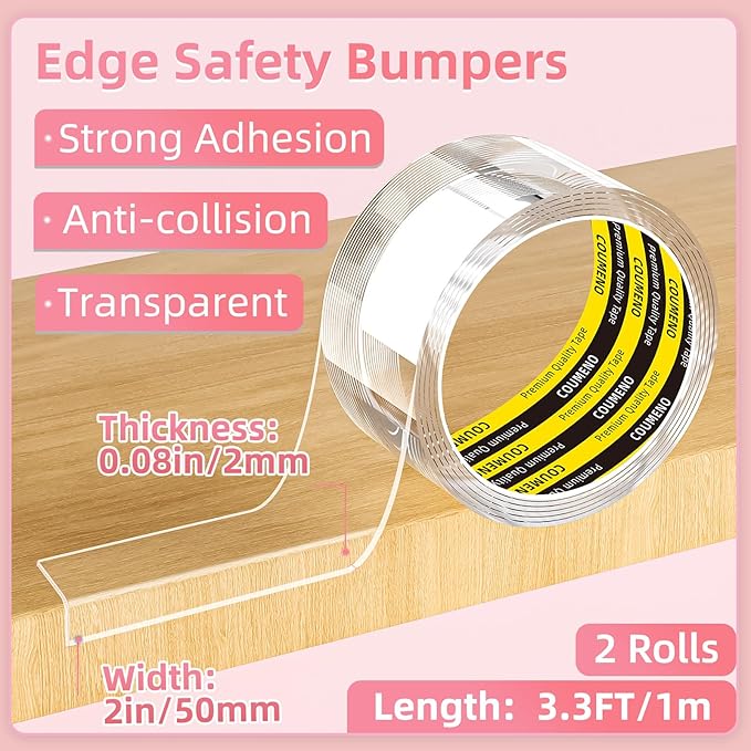 Clear Edge Protector & Corner Guards,2Pack 2in（W x 3.3FT(L), Baby Proof Corner Protectors for Furniture Table Bumper for Baby Safety, Sharp Edge Protector for Drawers, Tables, Cabinets