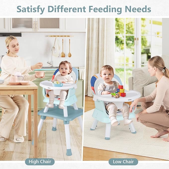 INFANS 8 in 1 Baby High Chair, Convertible Highchair for Babies and Toddlers, Infant Dining Booster Seat, Building Block Table, Kids Stool Table Chair Set with Removable Tray