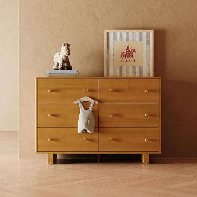 Storkcraft Texas 6 Drawer Dresser (Almond) – GREENGUARD Gold Certified Baby Dresser, Interlocking Drawer System for Nursery & Kids’ Bedroom, Brown Chest for Kids Bedroom, Nursery Storage