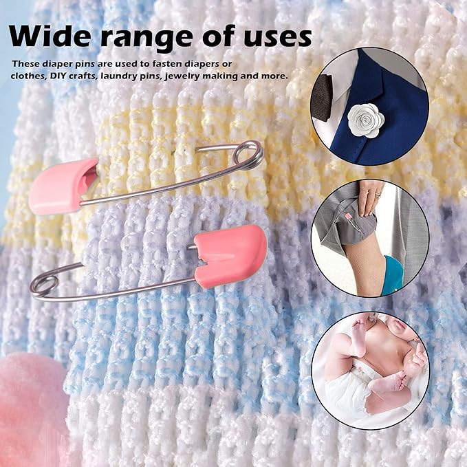 Lxnoap 10 pcs Cloth Diaper Pins Stainless Steel Traditional Safety Pin (Pink)
