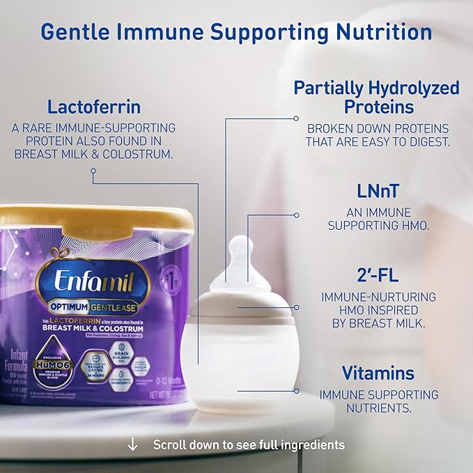 Enfamil Optimum Gentlease Baby Formula, Our Closest Formula to Breast Milk For Fussiness, Crying, Gas & Spit-up, Immune-Supporting Lactoferrin also found in Breast Milk, 19.5 Oz (Pack of 2)