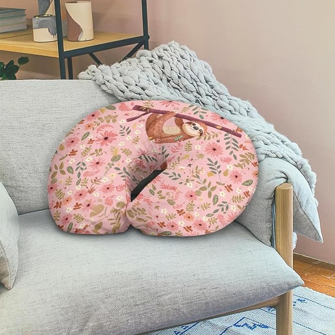Nursing Pillow Covers U-Shaped Sloth Print Feeding Pillow Cover for Nursing Pillow Hidden Zipper Design Soft and Skin-Friendly