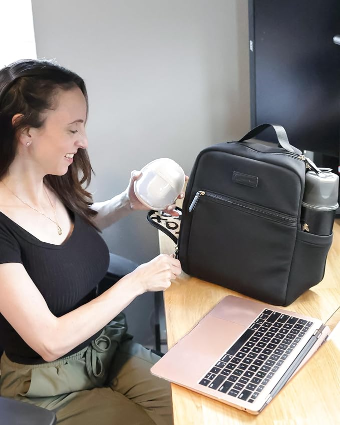 Sarah Wells Mini Breast Pump Bag – Fifi Small 13" Neoprene Backpack for Wearable & Portable Pumps – Lightweight, Insulated Pocket, 13” Laptop Sleeve, Machine-Washable (Black)