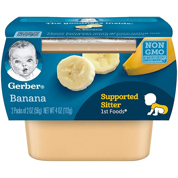 Gerber My 1st Veggies Starter Kit, Carrot, Green Bean & Sweet Potato Puree, 2 Ounce - 6 Count (Pack of 2) and Gerber 1st Foods Baby Food Banana Puree, Natural & Non-GMO, 2 Ounce Tubs, 2-Pack (Pack of 8)