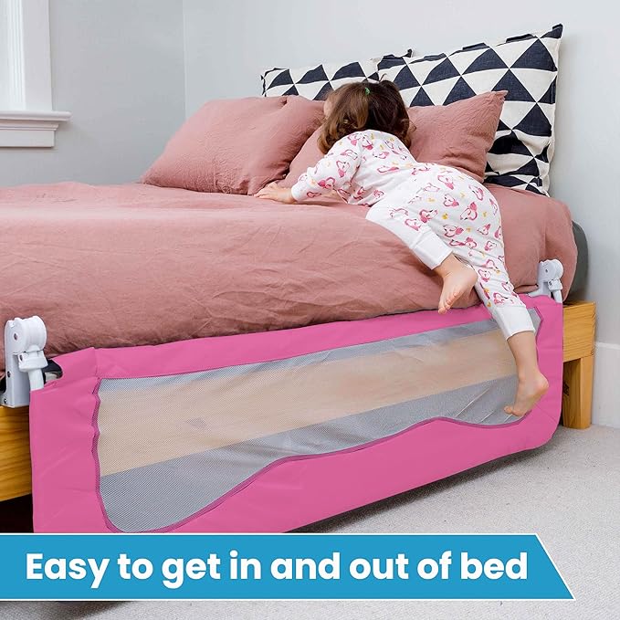 TotCraft Bed Safety Rails for Toddlers - Bed Rail Guard for Queen, King, Full Szie, Twin Mattress Bed (Pink, 59x19.5 Inch (Pack of 1))
