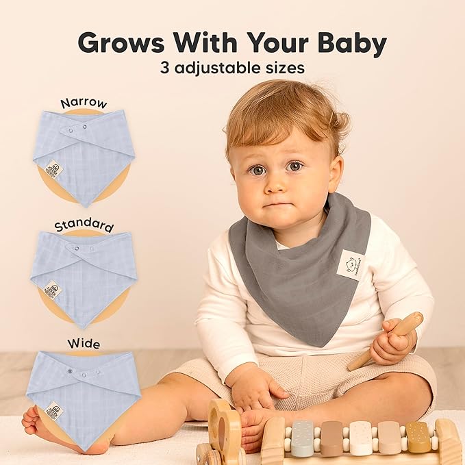 KeaBabies 8-Pack Muslin Baby Bibs for Boys, Girls - Muslin Bandana Drool Bibs for Baby Girl & Boy, Drooling Newborn, Teething Toddler, Infant 0-36 Months, Soft Cotton Extra Absorbent (Nimbus)