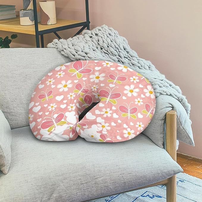 Cartoon Butterfly and Flower Nursing Pillow Cover for Baby Boy Girl Ultra Soft Comfortable Newborn Nursing Pillow Case Easy to Use and Dustptoof