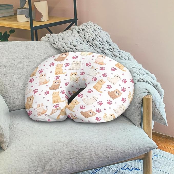 Cartoon Cats Baby Nursing Pillow Support Cover with Hidden Zipper Soft Machine Washable Breastfeeding and Bottle Feeding Nursing Pillowcase for Boys Girls