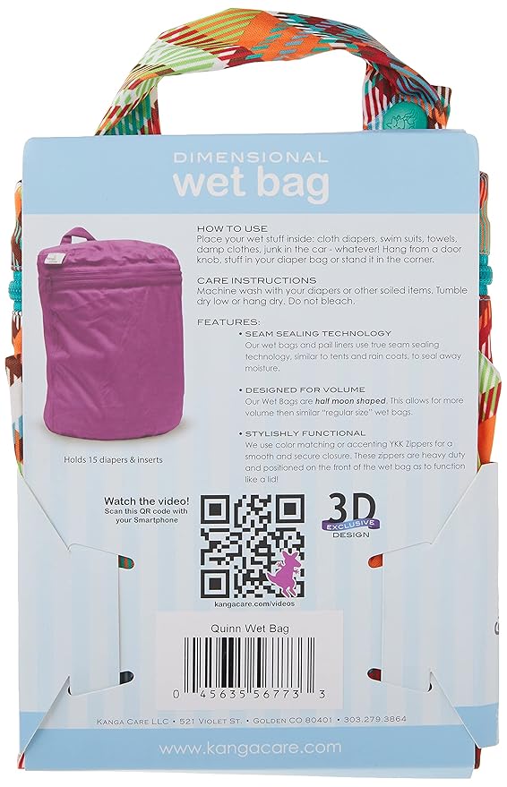 Kanga Care Wet Bag Seam Sealed Waterproof 3D Dimensional for Baby Cloth Diapers, Travel, Beach, Pool, Gym, Swim | Quinn