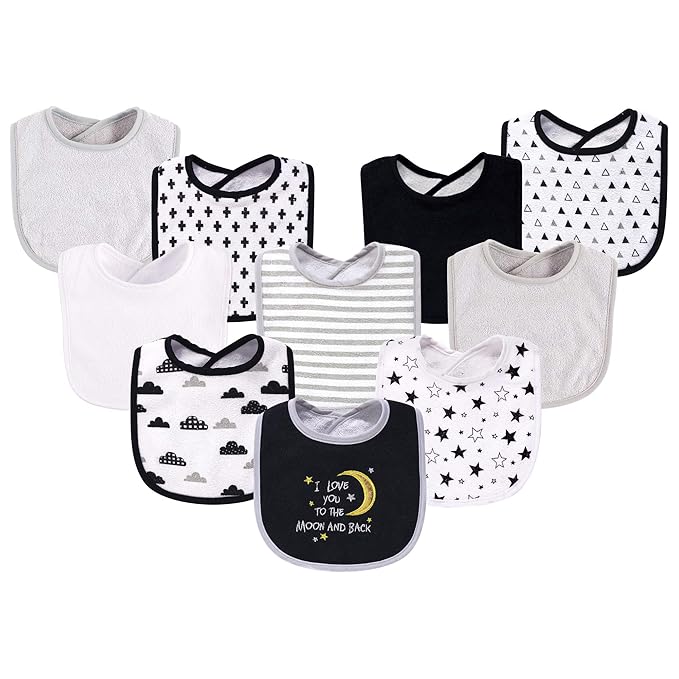 Hudson Baby Unisex Baby Cotton and Polyester Bibs, Moon And Back, One Size