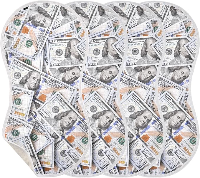 Muslin Burp Cloths for Baby Boys and Girls - 4-Pack Ultra Absorbent Money Hundred Dollar Bill Muslin Washcloths, Newborn Towel, Milk Spit Up Rags, Burp Cloth Bib for Unisex, 22 x 11 Inch