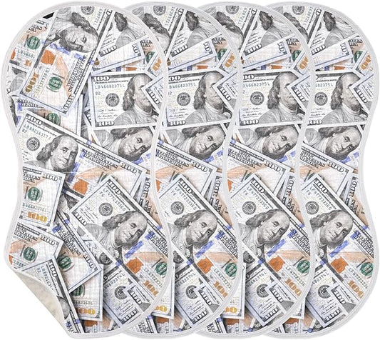Muslin Burp Cloths for Baby Boys and Girls - 4-Pack Ultra Absorbent Money Hundred Dollar Bill Muslin Washcloths, Newborn Towel, Milk Spit Up Rags, Burp Cloth Bib for Unisex, 22 x 11 Inch