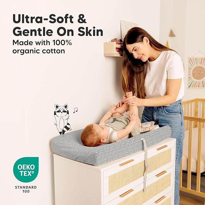 2-Pack Organic Changing Pad Covers for Girl, Boy, Neutral - 100% Cotton Changing Table Pad Cover, Soft Baby Nursery Diaper Changing Pad Sheets, Contour Changing Pads Liners, Change Pad Cover (Nordic)