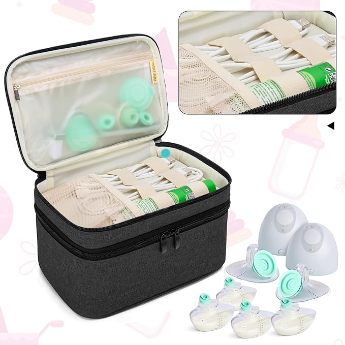BAFASO Wearable Breast Pump Bag Compatible with Momcozy S12 Pro, Momcozy M5, Elvie Breast Pump, Carrying Case for Wearable Breast Pump and Extra Parts, Black