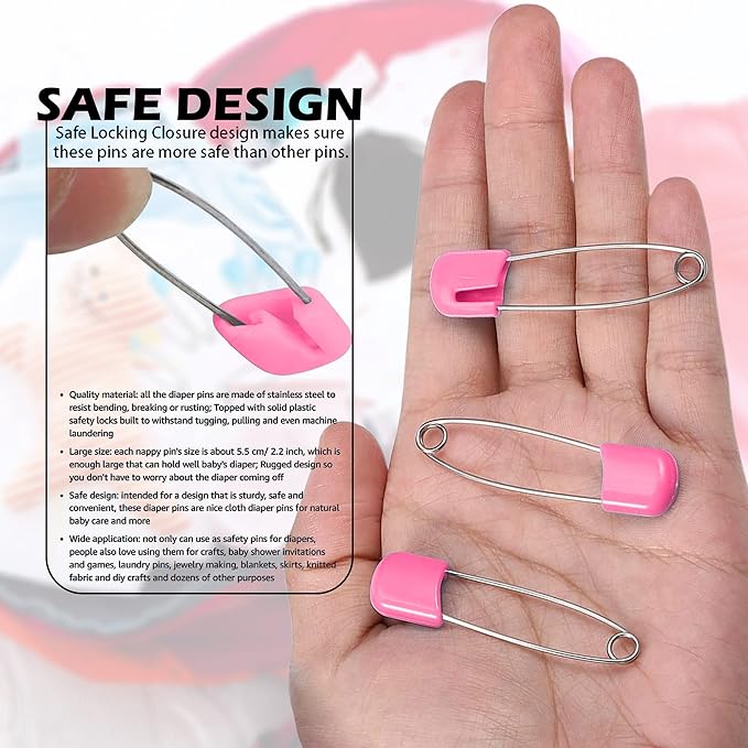 Lxnoap 10 pcs Cloth Diaper Pins Stainless Steel Traditional Safety Pin (Pink)