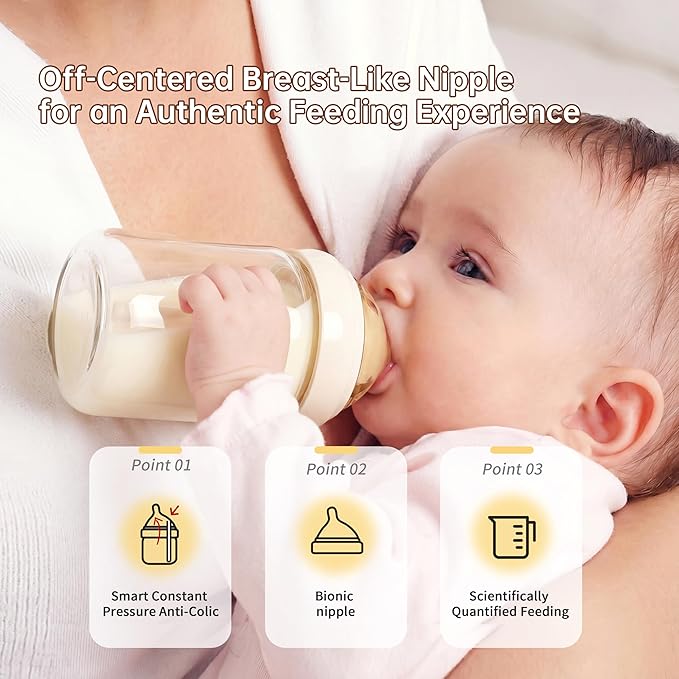 Small Glass Baby Bottle for Newborn Breastfeeding Babies, Preemie & Extra Slow Flow Nipples (SS), Anti-Colic, Breast-Like, 0 Months+, 3 oz, 2 Pack