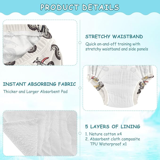 Toddler Potty Training Underwear Cotton Absorbent Soft Baby Girl Boy Potty Training Pant 2T-5T