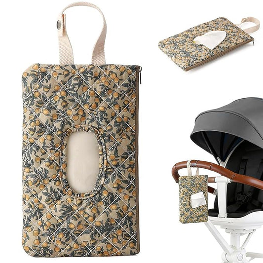 Baby Wipe Holder, Floral Quilted Dispenser Pouch Portable Mommy Bag for Travel Stroller Daily Casual (Green)