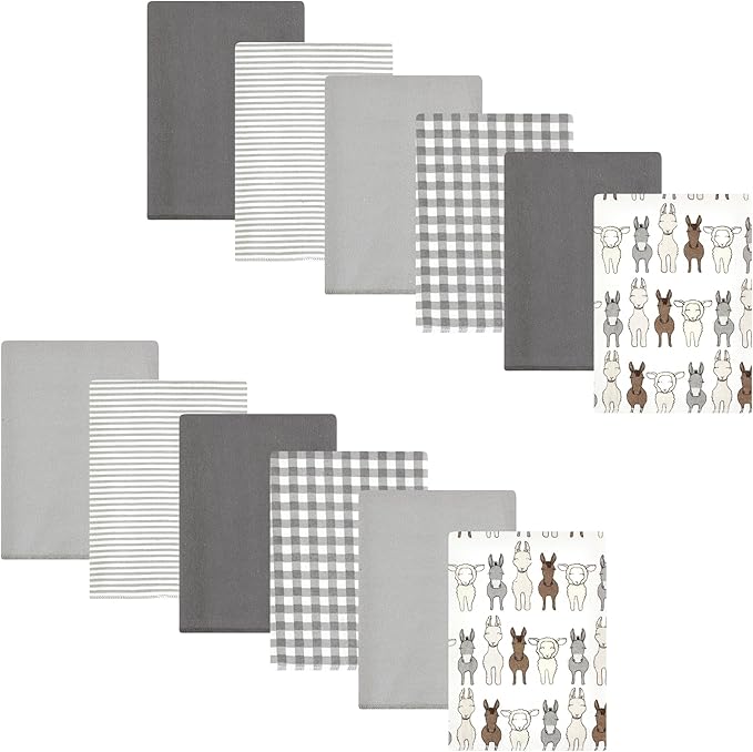 Hudson Baby Unisex Baby Cotton Flannel Burp Cloths Bundle, Farm Friends Cream, One Size