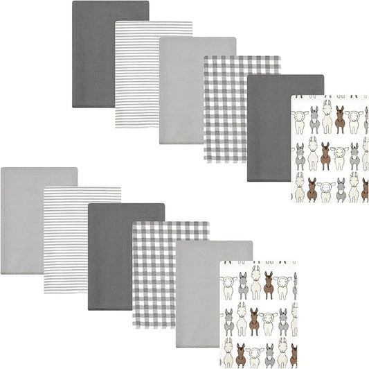 Hudson Baby Unisex Baby Cotton Flannel Burp Cloths Bundle, Farm Friends Cream, One Size