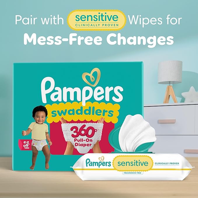 Pampers Swaddlers 360 Pull-On Diapers, Size 3, 156 Count, with Sensitive Baby Wipes, 4 Flip-Top Packs (336 Wipes Total) [Packaging May Vary]