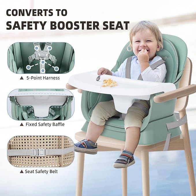 Baby High Chair, 8 in 1 Convertible Highchair, Booster Seat, Building Block/Activity Table, Stool, Feeding Chair with Dishwasher-Safe Tray, High Chairs for Babies and Toddlers (Green)