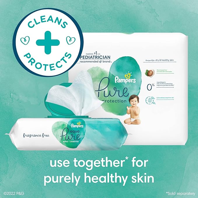 Pampers Pure Protection Disposable Baby Diapers Size 1, One Month Supply (198 Count) with Aqua Pure Baby Wipes, 6X Pop-Top Packs (336 Count)