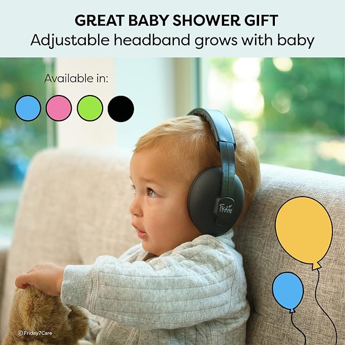 Friday 7Care Baby Headphones - Baby Ear Protection, Noise Cancelling Headphones with Adjustable Headband for Ages 0-24 Months, Black